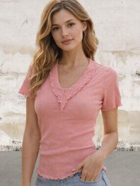 Women's Pink Ruffled Women's Top Size Medium